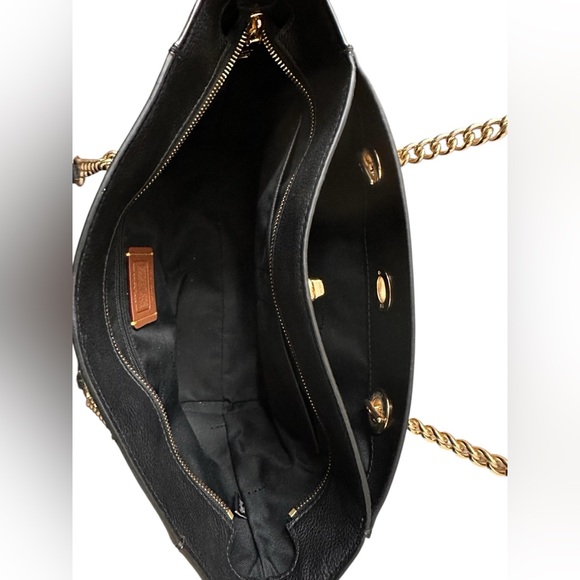 COACH 57107 Turnlock Chain Pebbled Black Leather Tote Shoulder Bag EXCELLENT - Picture 10 of 10